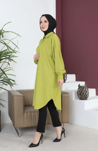 تونيك نسائي كاجوال بأكمام مطوية 12m01 12m01-09 أخضر فستقي 12m01-09