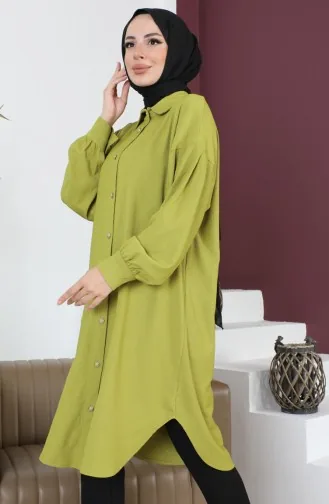 تونيك نسائي كاجوال بأكمام مطوية 12m01 12m01-09 أخضر فستقي 12m01-09