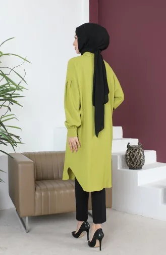 تونيك نسائي كاجوال بأكمام مطوية 12m01 12m01-09 أخضر فستقي 12m01-09