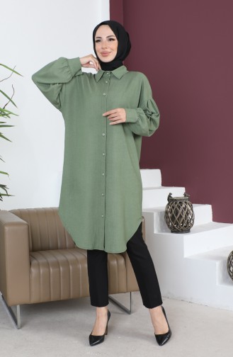 Casual Women`s Tunic With Pleated Sleeves 12m01 12m01-11 Khaki 12m01-11