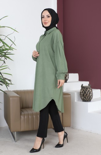 Casual Women`s Tunic With Pleated Sleeves 12m01 12m01-11 Khaki 12m01-11