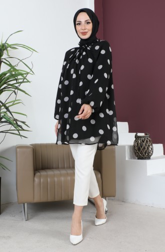Gepunktete Chiffon-Tunika 6028C-01 Schwarz 6028C-01