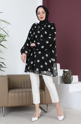 Gepunktete Chiffon-Tunika 6028C-01 Schwarz 6028C-01