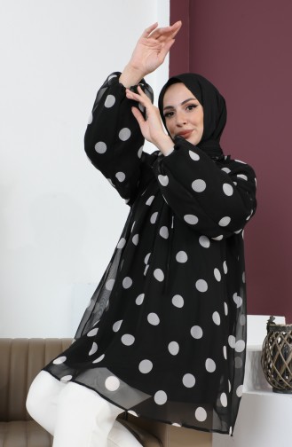 Gepunktete Chiffon-Tunika 6028C-01 Schwarz 6028C-01