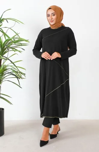 Plus Size Overlock Detailed Long Tunic 232329-01 Black 232329-01