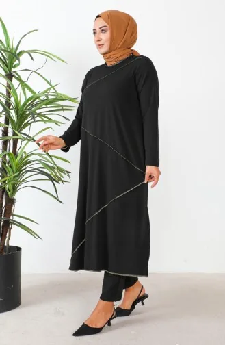 Plus Size Overlock Detailed Long Tunic 232329-01 Black 232329-01