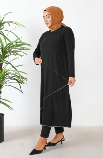 Plus Size Overlock Detailed Long Tunic 232329-01 Black 232329-01