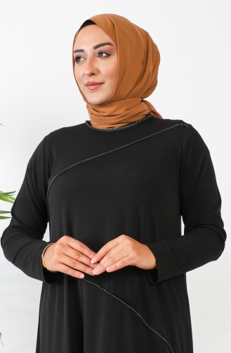 Grote Maat Overlock Gedetailleerde Lange Tuniek 232329-01 Zwart 232329-01