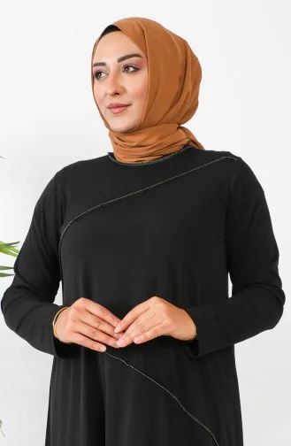 Plus Size Overlock Detailed Long Tunic 232329-01 Black 232329-01