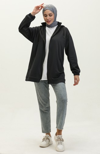 Sweat Oversize A Capuche Et Zip 238495-01 Gris Anthracite 238495-01