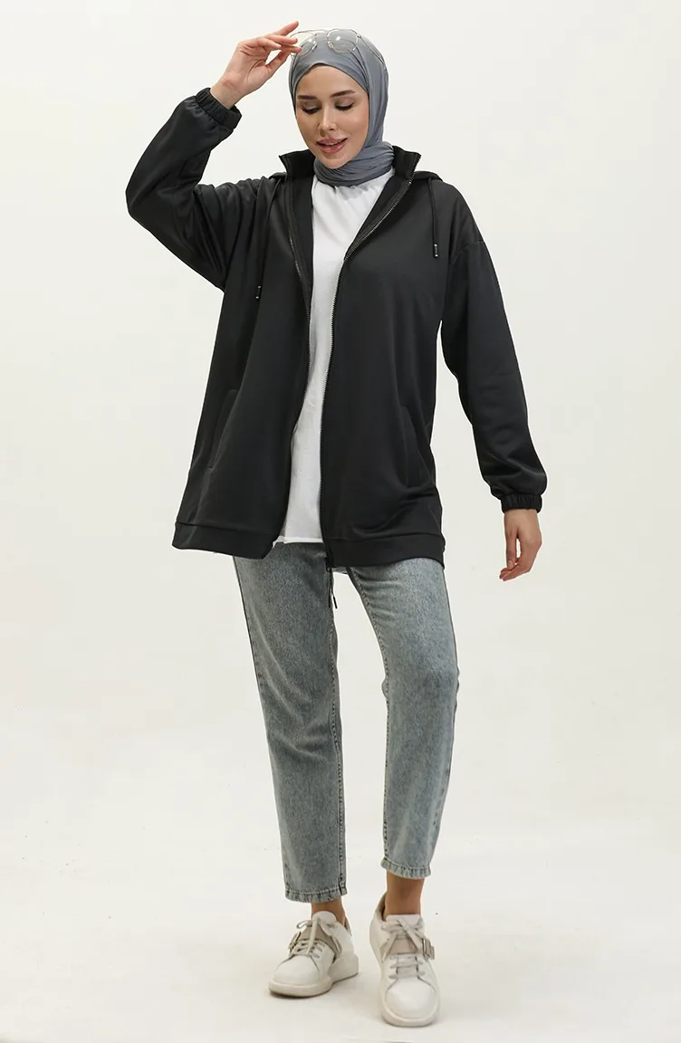 Oyya Kapüşonlu Oversize Fermuarlı Sweatshirt 238495-01 Antrasit Gri