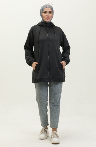 Sweat Oversize A Capuche Et Zip 238495-01 Gris Anthracite 238495-01