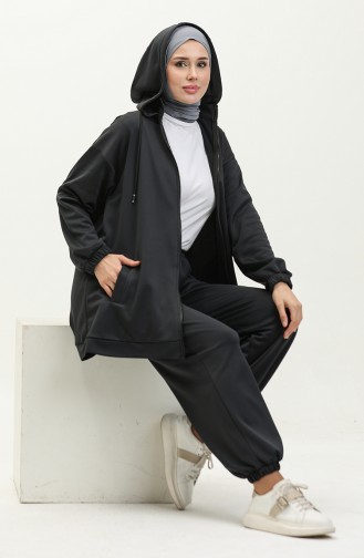 Costume Double Oyya Avec Pantalon De Jogging Texturé Doux 238493-01 Gris Anthracite 238493-01
