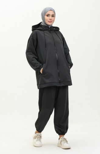 Costume Double Oyya Avec Pantalon De Jogging Texturé Doux 238493-01 Gris Anthracite 238493-01