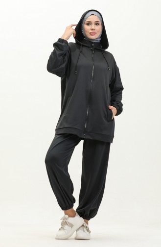 Costume Double Oyya Avec Pantalon De Jogging Texturé Doux 238493-01 Gris Anthracite 238493-01