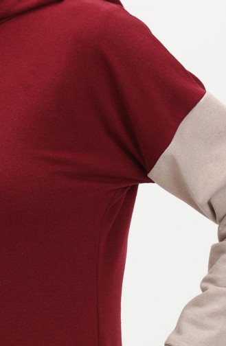 Farblich Garniertes Sweatkleid 3009-02 Weinrot 3009-02
