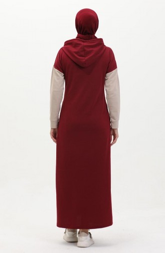 Farblich Garniertes Sweatkleid 3009-02 Weinrot 3009-02