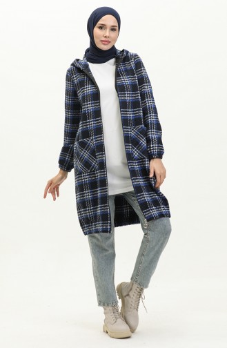 Plaid Hooded Cape  1224-02 Dark Blue 1224-02