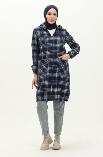 Plaid Hooded Cape  1224-02 Dark Blue 1224-02