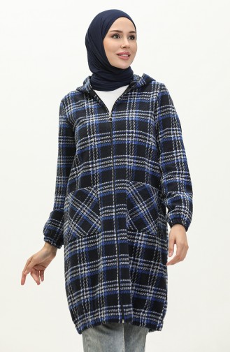 Plaid Hooded Cape  1224-02 Dark Blue 1224-02