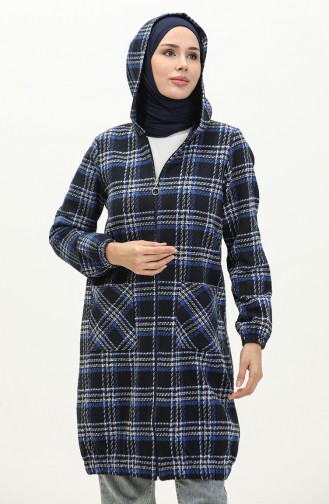 Plaid Hooded Cape  1224-02 Dark Blue 1224-02