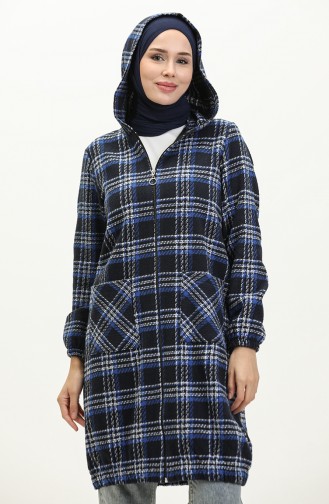 Plaid Hooded Cape  1224-02 Dark Blue 1224-02