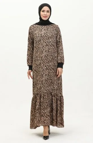Geripptes gemustertes Voile-Kleid 0129B-02 Schwarzer Milchkaffee 0129B-02