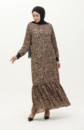 Ribbed Patterned Voile Dress 0129B-02 Black Milk Brown 0129B-02