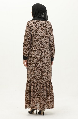 Geribbelde Voile-jurk Met Patroon 0129B-02 Zwart Melkbruin 0129B-02