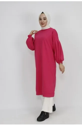 2 Thread Fabric Balloon Sleeve Long Sweatshirt 3031-02 Fuchsia 3031-02