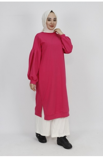 2 Thread Fabric Balloon Sleeve Long Sweatshirt 3031-02 Fuchsia 3031-02