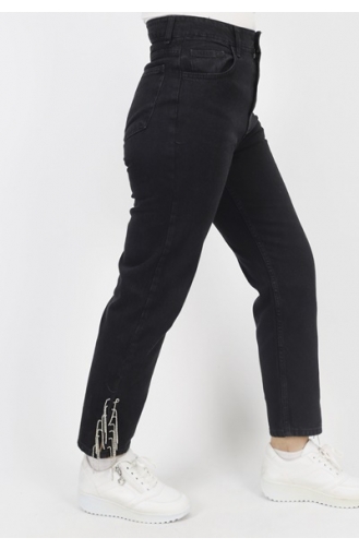 Bileği Taş Detaylı Kot Pantolon 2705-01 Siyah
