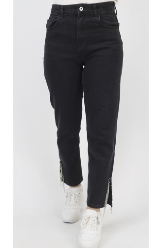 Stone Detailed Jeans Trousers 2705-01 Black 2705-01