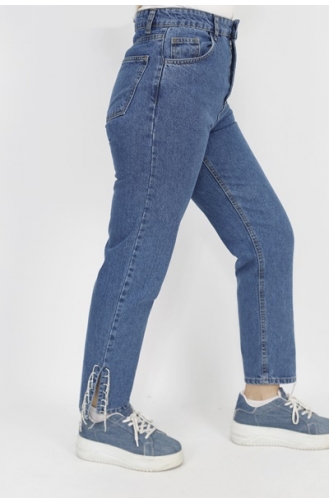 Stone Detailed Jeans Trousers 2705-02 Denim Blue 2705-02