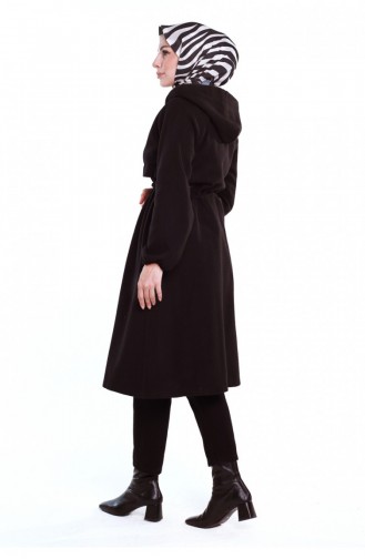 Drawstring Waist Hooded Cashmere Cape 3199-01 Black 3199-01