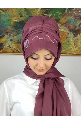 Pastel Colored Stoned Brim Hat Shawl EY23SPKSL1-12 Light Plum 23SPKSL1-12