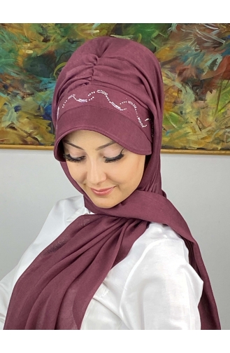 Pastel Colored Stoned Brim Hat Shawl EY23SPKSL1-12 Light Plum 23SPKSL1-12