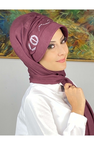 Pastel Colored Stoned Brim Hat Shawl EY23SPKSL1-12 Light Plum 23SPKSL1-12