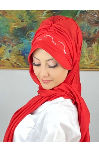 Châle à Bords En Pierre De Couleur Pastel EY23SPKSL1-17 Rouge 23SPKSL1-17
