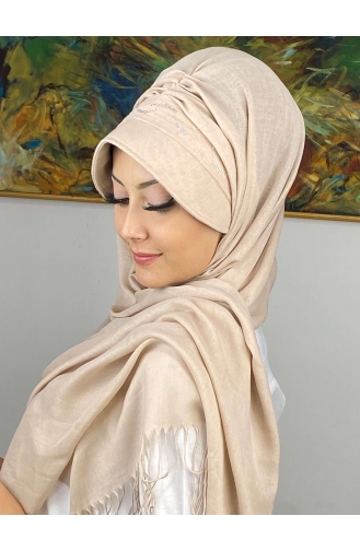 Pastel Colored Stoned Brim Hat Shawl EY23SPKSL1-01 Light Beige 23SPKSL1-01