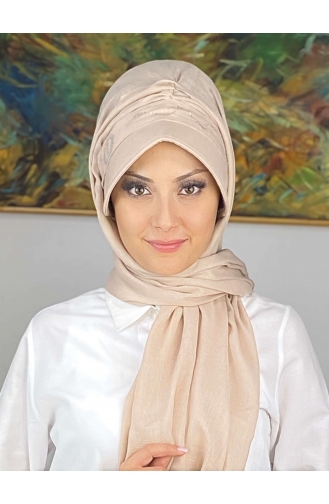 Pastel Colored Stoned Brim Hat Shawl EY23SPKSL1-01 Light Beige 23SPKSL1-01