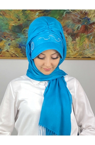 Pastel Colored Stoned Brim Hat Shawl EY23SPKSL1-21 Light Blue 23SPKSL1-21