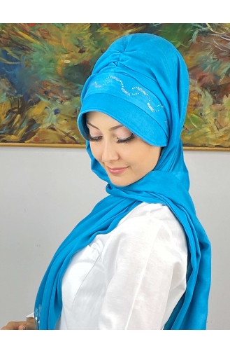 Pastel Colored Stoned Brim Hat Shawl EY23SPKSL1-21 Light Blue 23SPKSL1-21