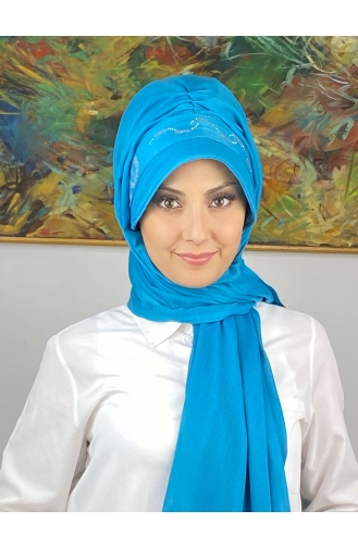 Pastel Colored Stoned Brim Hat Shawl EY23SPKSL1-21 Light Blue 23SPKSL1-21