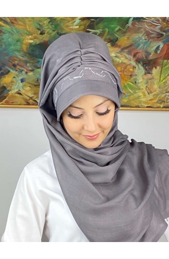 Châle Chapeau à Bord Lapidé De Couleur Pastel EY23SPKSL1-08 Gris Foncé 23SPKSL1-08