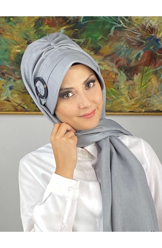 Pastel Renkli Tokalı Siperli Şapka Şal EY23SPKSL22-11 Açık Gri