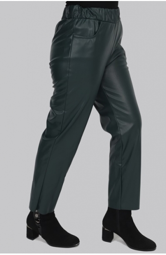 Broek Van Imitatieleer Met Puntige Taille En Elastische Zak 18135-01 Donker Kaki 18135-01