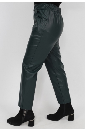 Pantalon Simili Cuir Taille Pointue Avec Poche Elastique 18135-01 Khaki Foncé 18135-01