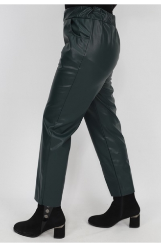 Broek Van Imitatieleer Met Puntige Taille En Elastische Zak 18135-01 Donker Kaki 18135-01