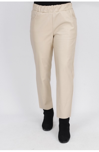 Broek Met Puntige Taille En Elastische Zak Van Imitatieleer 18135-05 Stone 18135-05